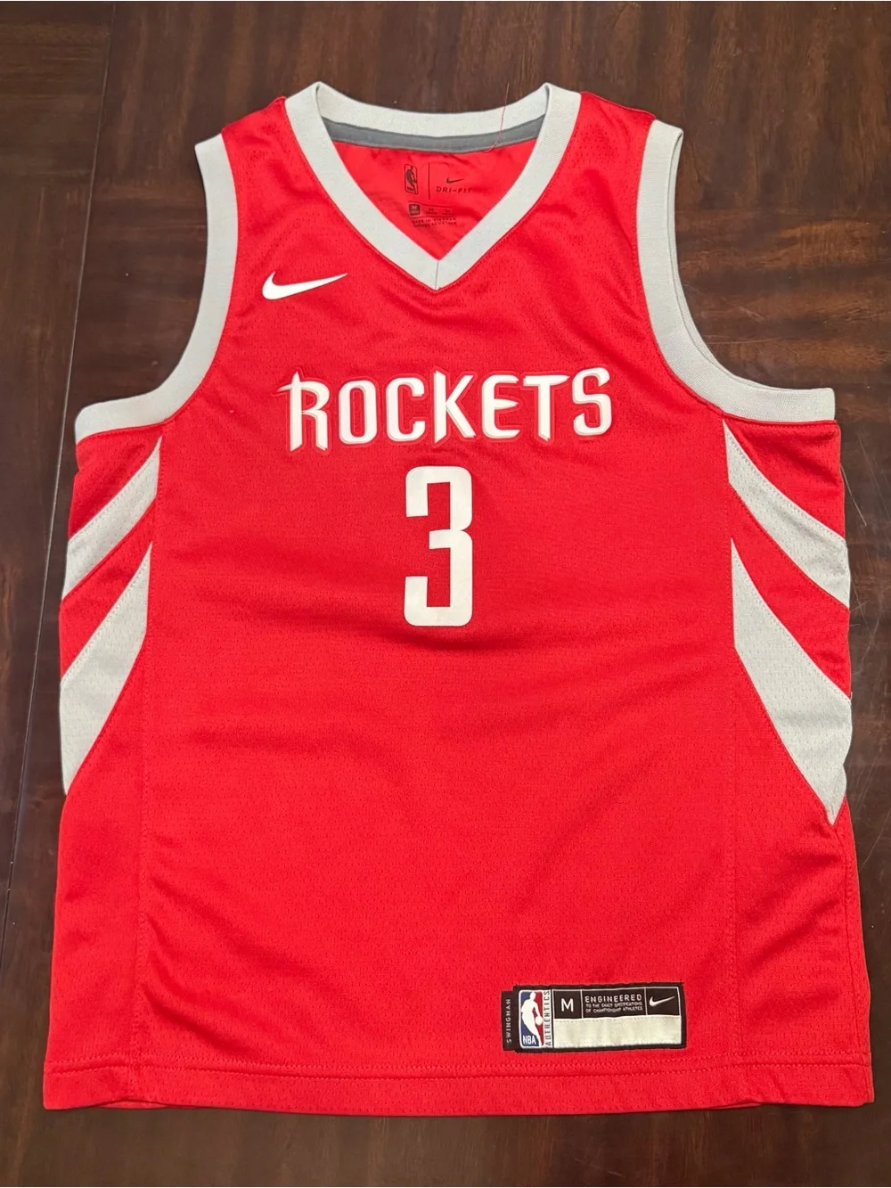 Nike Red Rockets #3 Basketball Jersey with Gray Accents